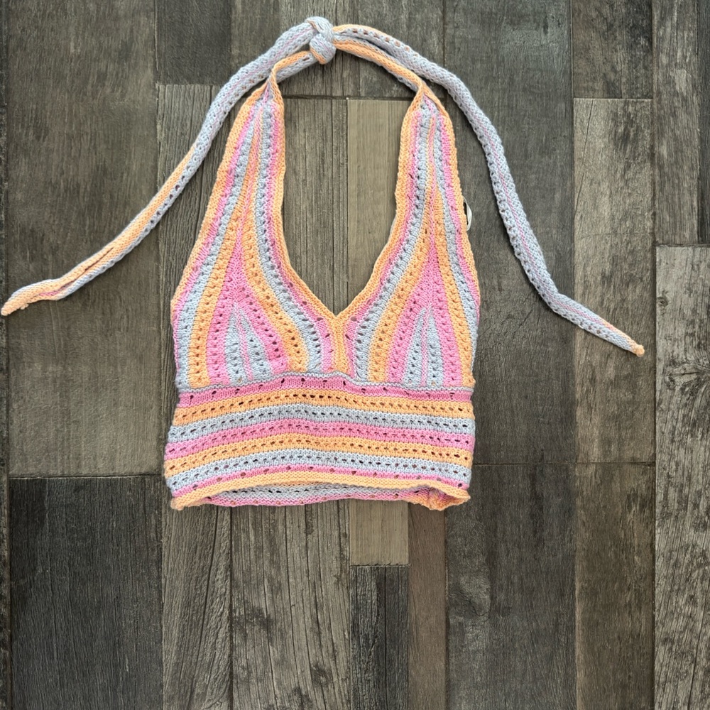 Hollister Pastel Crochet Halter Top
